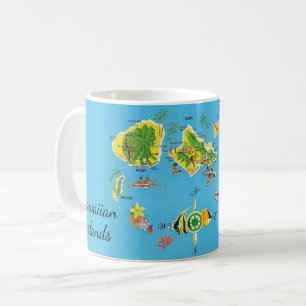 Vintage Kaffe kopp med karta över Hawaiiöarna