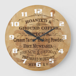 Vintage Kaffe och kryddor Rustik unik kökskö Stor Klocka