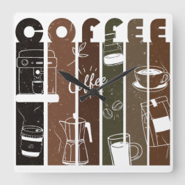 Vintage Kaffee Typografi Illustration Handritad Fyrkantig Klocka