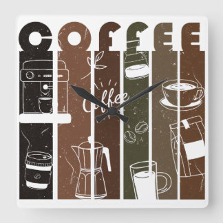 Vintage Kaffee Typografi Illustration Handritad Fyrkantig Klocka