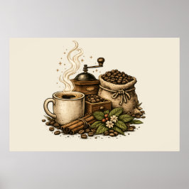 Vintage Kaffekopp Illustration Poster