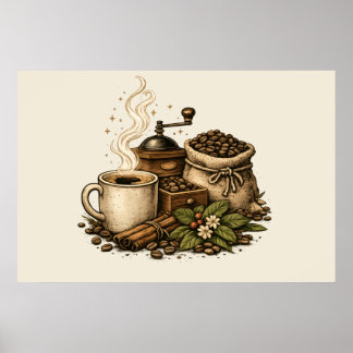 Vintage Kaffekopp Illustration Poster