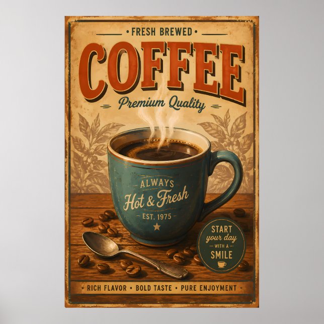 Vintage Kaffeposter Väggkonst | Retro Kök (Framsidan)