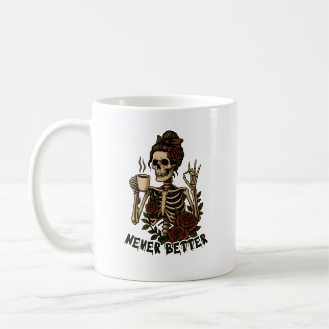 Vintage kaffeskelettros konst kaffemugg (Vänster)