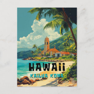 Vintage Kailua Kona Hawaii Beach Vykort