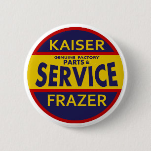 Vintage Kaiser Frazer Service Sign röd/blå Knapp