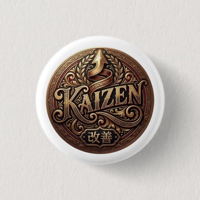 Vintage Kaizen Crest Knapp | Kontinuerlig Förbättr (Framsida)