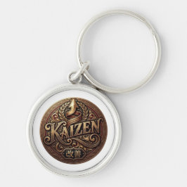 Vintage Kaizen Crest Premium Metallnyckelring Rund Silverfärgad Nyckelring