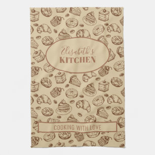Vintage kakmönster personligt namn kök kökshandduk