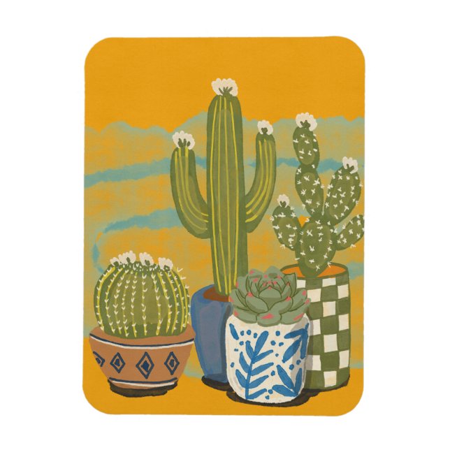 Vintage Kaktus Blommor Magnet (Vertikal)