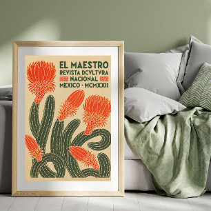 Vintage Kaktusillustration Mexikansk affischkons Poster