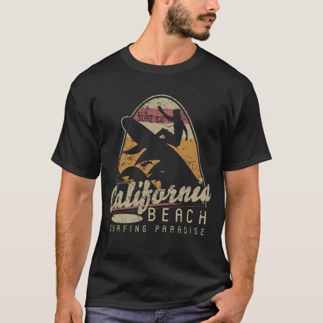 Vintage Kalifornien Beach Surfing Paradise T-Shirt (Framsida)