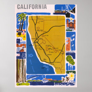 Vintage Kalifornien Kartaffisch 1950 Poster
