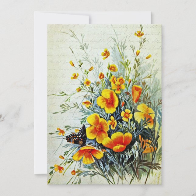 Vintage Kalifornisk Eschscholtzia Vildblommor Julkort (Framsida)