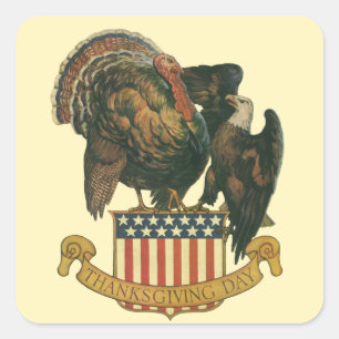 Vintage kalkon för Thanksgiving, örn, amerikansk f Fyrkantigt Klistermärke