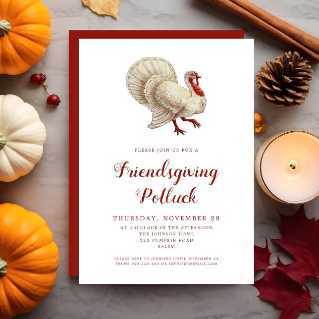 Vintage kalkon Friendsgiving potluck  Inbjudningar (Vintage Turkey Friendsgiving Potluck Invitation)