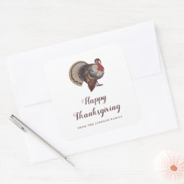 Vintage Kalkon Glad Thanksgiving Fyrkantigt Klistermärke