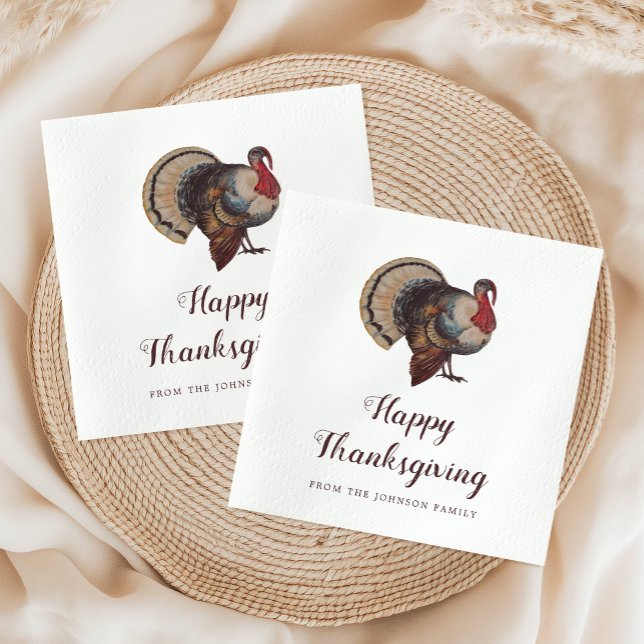 Vintage Kalkon Glad Thanksgiving Pappersservett (Vintage Turkey Happy Thanksgiving Napkins)