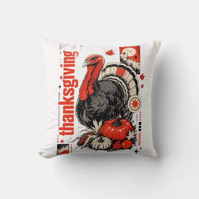 Vintage Kalkon och Pumpa Kuddhöst  Kudde (Framsida)