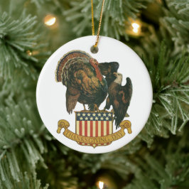 Vintage kalkon på Thanksgiving, örn, amerikansk fl Julgransprydnad Keramik
