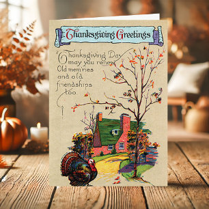 Vintage Kalkon Thanksgiving Hälsningar Helgkort