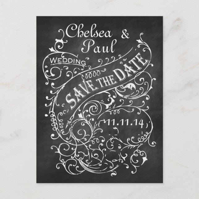 Vintage-kalkstavla Spara datumet Meddelande Vykort (Framsida)