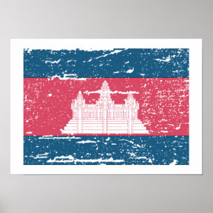 Vintage Kambodja Flagga Poster