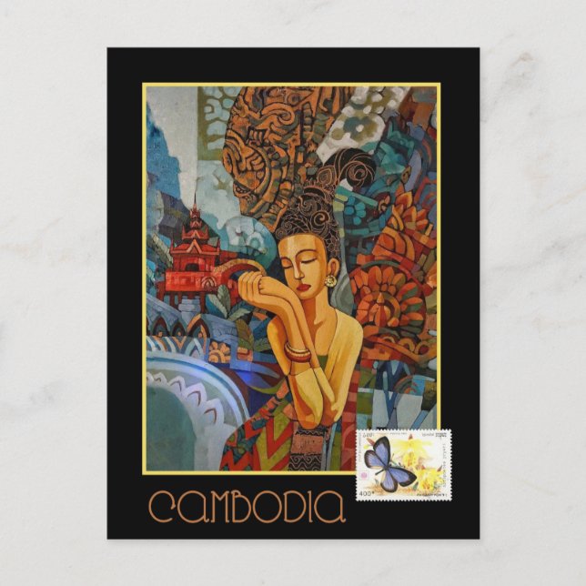 Vintage Kambodja Travel Vykort (Framsida)
