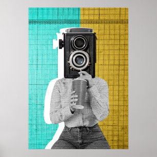Vintage Kamera Head Collage - Fet & Artistic Poster