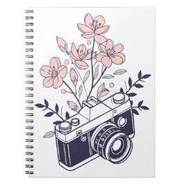 Vintage-kamera med blommor - Floralfotografi Anteckningsbok