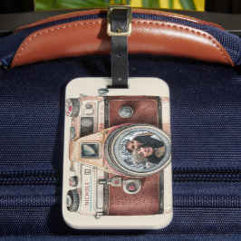 Vintage kamera med foto bagagebricka