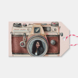 Vintage kamera med foto presentetikett