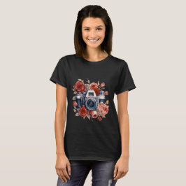 Vintage kamera med Röd ros | Floral Photography T Shirt