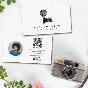 Vintage Kamerafoto Social Media QR-kod Visitkort