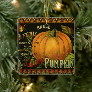 Vintage kan märka konst, fjäril Pumpkin Vegetable Julgransprydnad Keramik