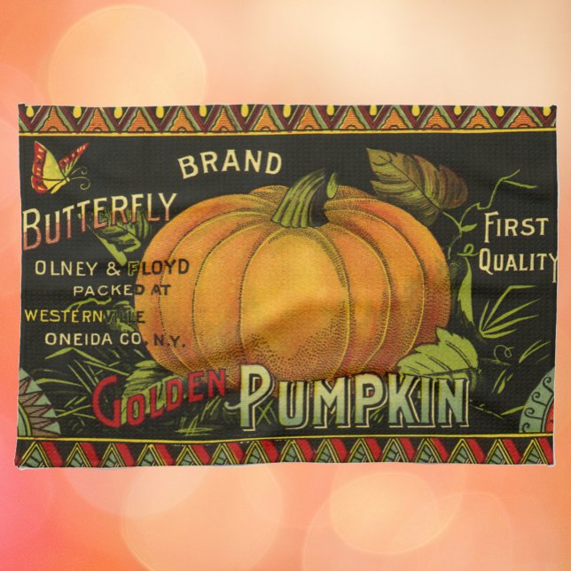 Vintage kan märka konst, fjäril Pumpkin Vegetable Kökshandduk (Skapare uppladdad)