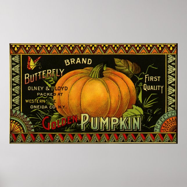 Vintage kan märka konst, fjäril Pumpkin Vegetable Poster (Framsidan)