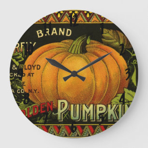 Vintage kan märka konst, fjäril Pumpkin Vegetable Stor Klocka