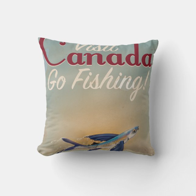 Vintage Kanada Fiske reseaffisch Kudde (Framsida)