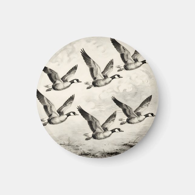 Vintage Kanadagäss i Flykt Gravyr Magnet (Framsidan)