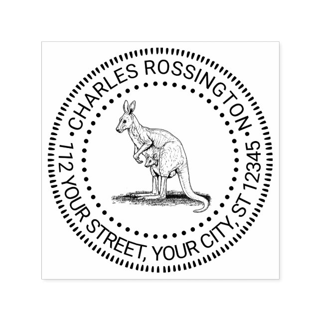 Vintage Kangaroo & Joey Teckning Namn Adress Självfärgande Stämpel (Design)