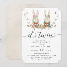 Vintage Kanin Botanisk Tvilling Bebis Shower Inbjudningar