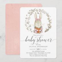 Vintage Kanin Botaniskt Rosa Girl Baby Shower