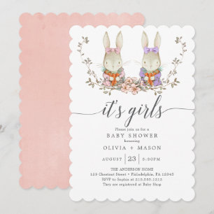 Vintage Kanin Botaniskt Twin Baby Shower Inbjudningar
