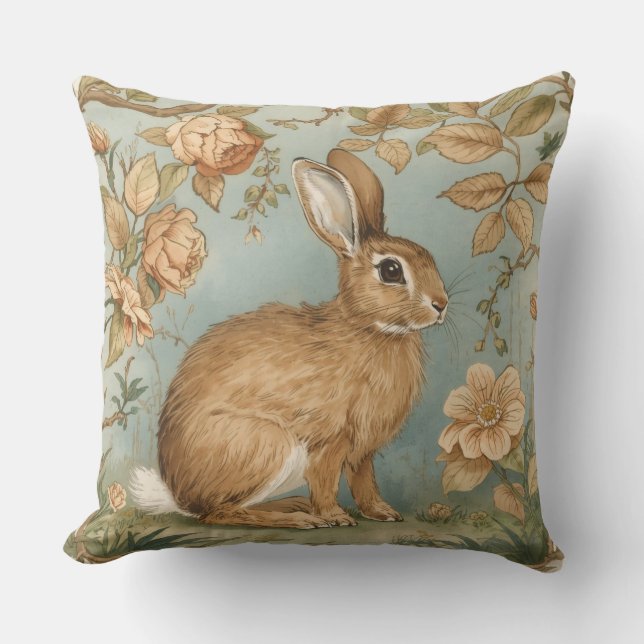 Vintage Kanin,Kanin,Blommönster, Retro Kudde (Framsida)