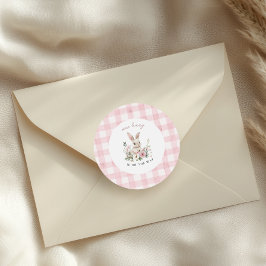 Vintage Kanin Rosa Rutigt Mönster Flick Babyfirand Runt Klistermärke