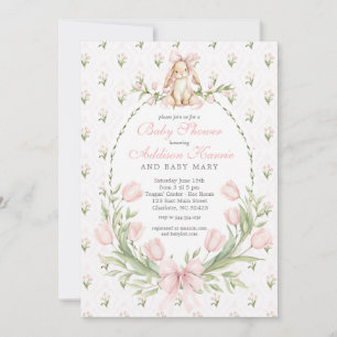 Vintage Kanin Rosa Slinga Blommig Flick Babyfirand Inbjudningar