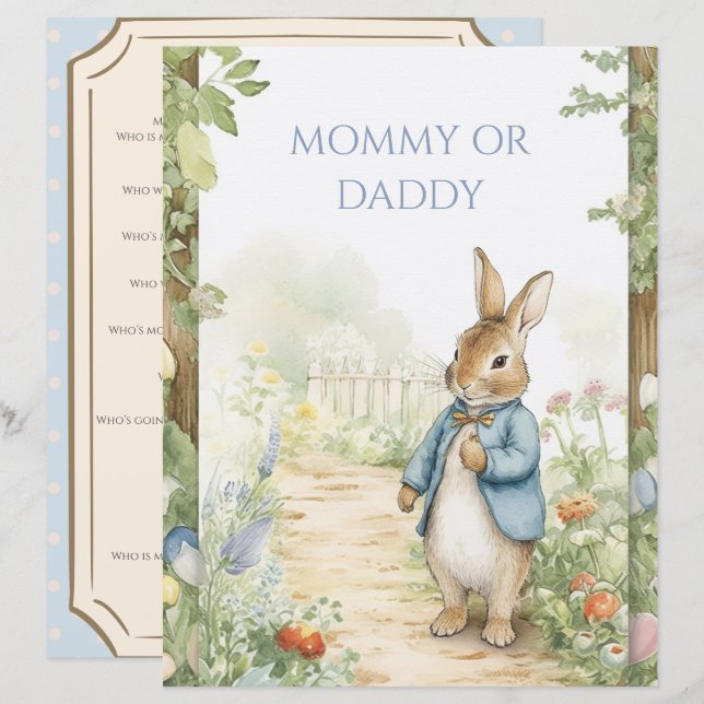 Vintage Kanin Trädgård Baby Shower Lek (Fram/baksida)
