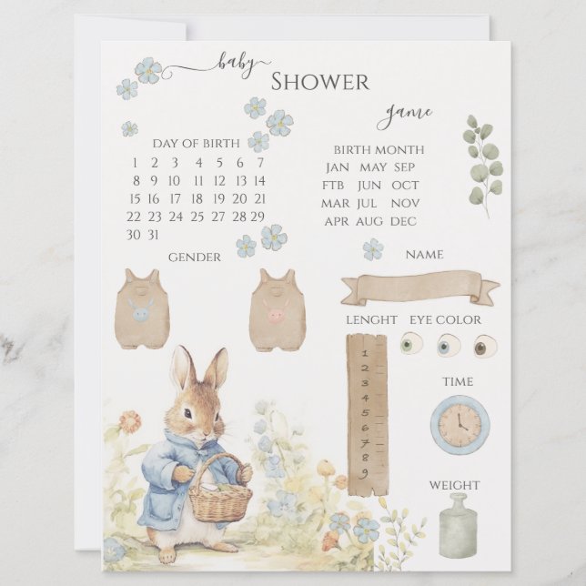 Vintage Kanin Trädgård Baby Shower Lek (Framsida)