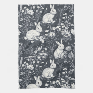 Vintage Kanin Vår Svart Toile Mönster Kökshandduk